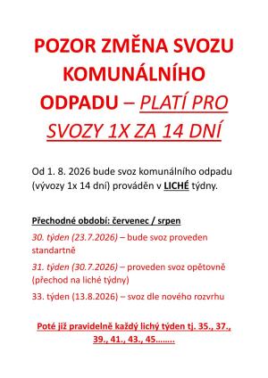 Změna svozu komunálního odpadu